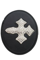 Men Women Fashion Black Oval Belt Buckle Silver Metal Bling Cross Religious Look
