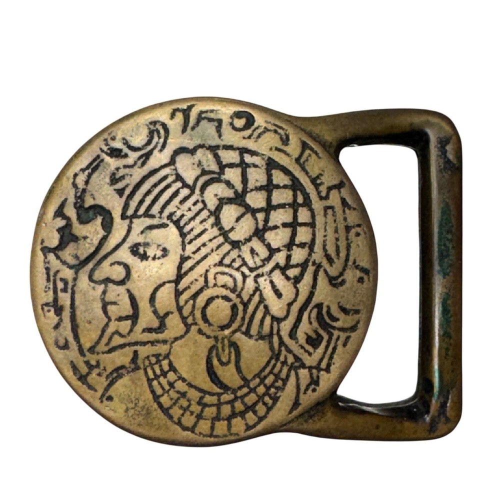 Tech Ether Guild TEG Solid Brass Egyptian Pharaoh Hieroglyphic Belt Buckle 1970s