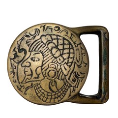 Tech Ether Guild TEG Solid Brass Egyptian Pharaoh Hieroglyphic Belt Buckle 1970s