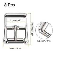 8Pcs 0.87&Prime; Single Prong Belt Buckle Square Center Bar Buckles for Belt Silver
