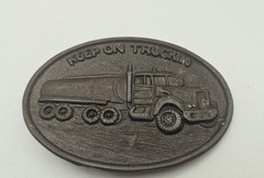Vintage Keep on Truckin Trucking Big Rig Oil Tanker Truck Belt Buckle 1970&rsquo;s