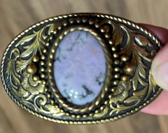 Vtg Cowgirl Belt Buckle Pink Gemstone Brass Floral WESTERN-core Made In USA/READ