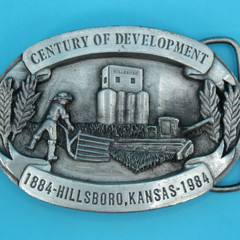 VTG 80s Hillsboro Kansas Centennial Commemorative Belt Buckle 1984