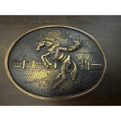 Vintage 1978 BTS Brass Belt Buckle Rodeo Cowboy Bucking Bronco Made in USA 3&Prime;