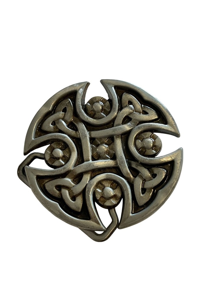 Celtic Cross Belt Buckle Irish Antique Knot Shield Brushed Silver 2.5&Prime; Indie 80s