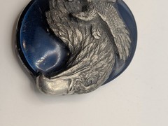 Vtg Eagle Blue Enamel Inlay Belt Buckle Pewter 3D Design Siskiyou 1990