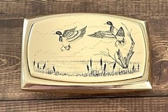 Vintage Mallard Duck Scrimshaw Belt Buckle