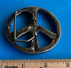 Vintage Crudely Made Peace Sign Hippy Love Belt Buckle