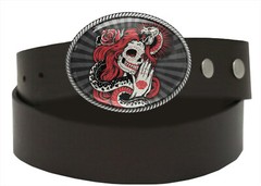 Sugar Skull Snake Belt Buckle – Day of the Dead Tattoo Belt Buckle – 814