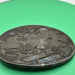 Vintage Steam Train Belt Buckle Antique Locomotive Brass Tone Western