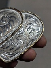 vintage DOUBLE HEARTS belt buckle WESTERN german silver ALPACA cowboy rodeo