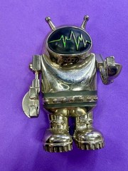 Outer Space Suit Alien Astronaut Chrome Figural Moving Arms Toy Like Belt Buckle