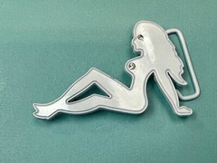 Mudflap Girl Belt Buckle Mud Flap White Color Enamel Cz Studded Belt Buckle