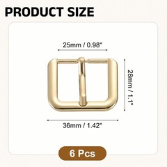 Metal Roller Buckle, 6Pcs 0.98&Prime; Square Single Prong Belt Buckle, Light Gold