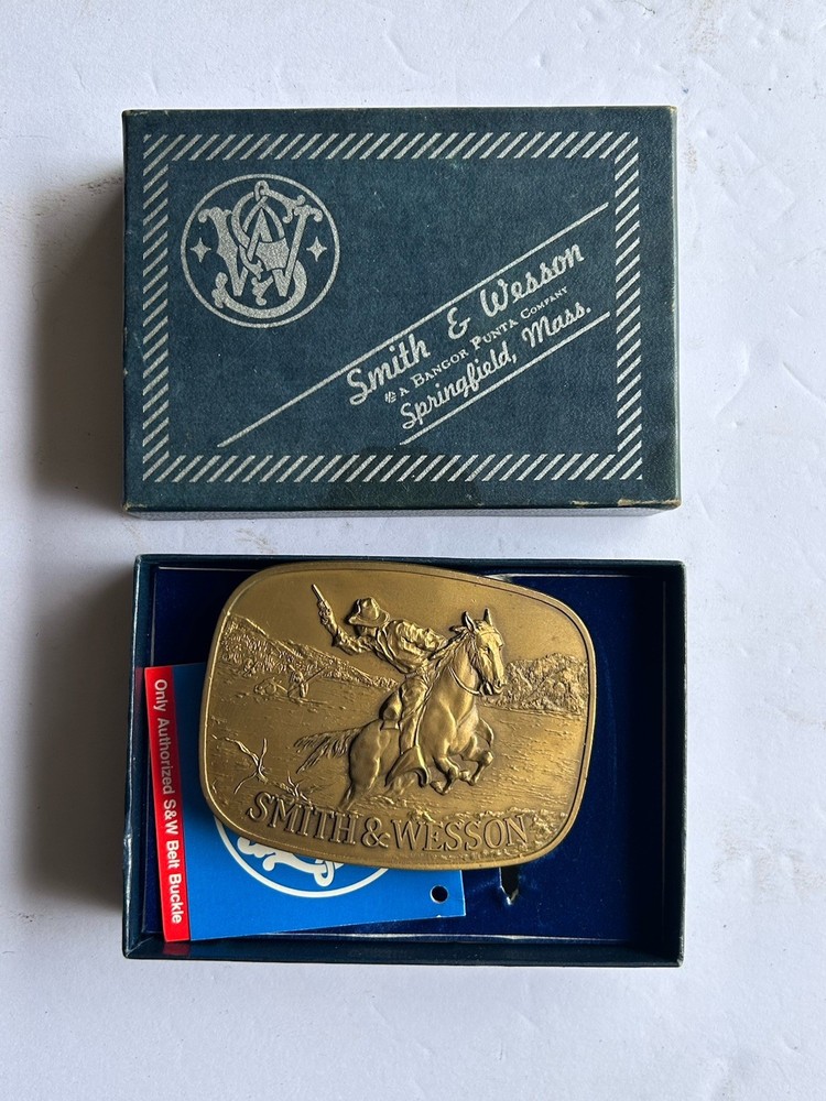 Vintage Brass Smith & Wesson Belt Buckle With Original Box & Tag 1975