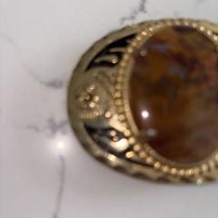 Vintage Gold Tone Western Belt Buckle Natural Polished Stone Center 3&Prime;×2&Prime;