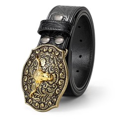TRIWORKS Mens Western Cowboy Belt – Cowgirl Fit Size 34&Prime;-37&Prime;, Black