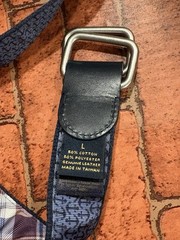 Brooks Brothers Belt L Leather Tab D O Ring Reverse Plaid Nautical Anchor Blue