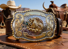 Mexican Eagle Belt Buckle Western Gold Silver Tone Hebilla Mexicana Cowboy Men