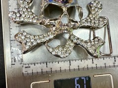 Skull and Crossbones – Clear Rhinestone Covered Cutout Gothic Punk Belt Buckle