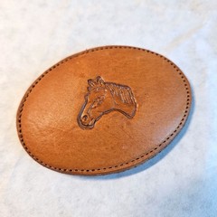 Vintage Leather Oval Belt Buckle Embossed Horse Head Western Equestrian Rodeo