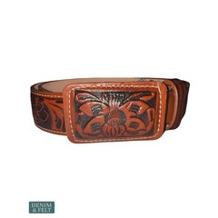 NEW Hecho En Mexico Hand Tooled Leather Western Belt Floral Buckle Boho Cowgirl