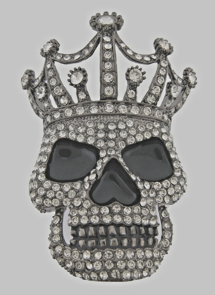 Skull Belt Buckles Gunmetal Crown Men Bling Pirate Sign Halloween Party Costume