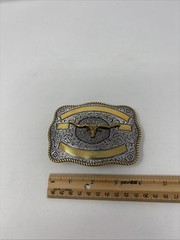 Crumrine Western Rectangle LONGHORN SKULL Belt Buckle.