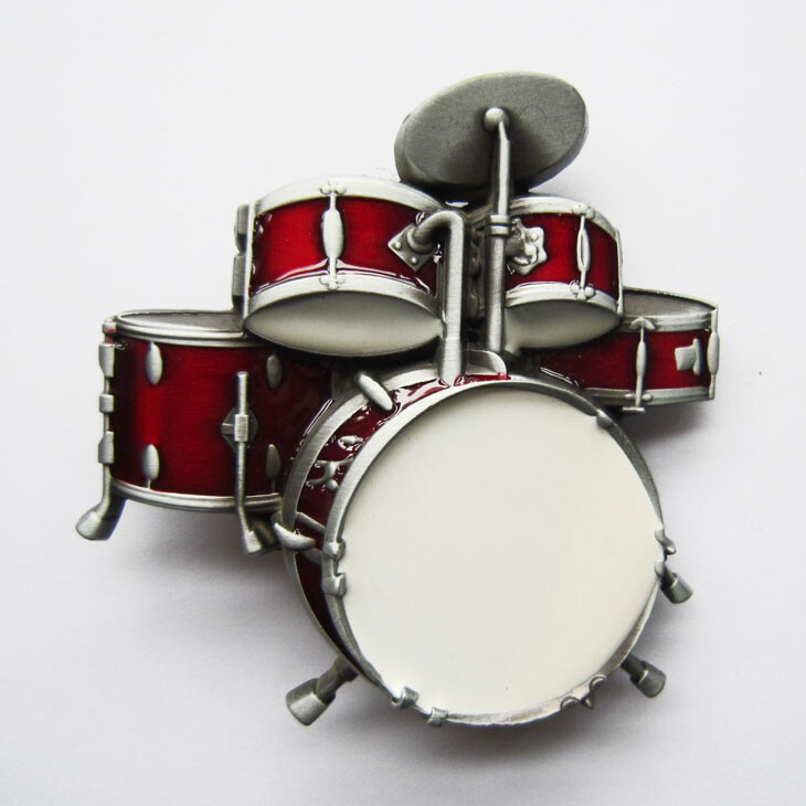 Drums Drum Kit Music Rock & Roll Red Enamel Metal Fashion Belt Buckle