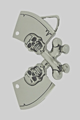Skull Belt Buckle Rock Rebel Skeleton Vintage Hatchet Silver Metal Cleavers Axes
