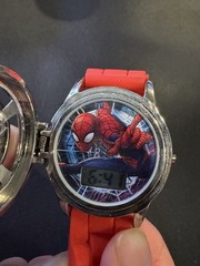 Marvel Spider-Man Digital Flip Top Watch & Large Spider-Man Belt Buckle Lot