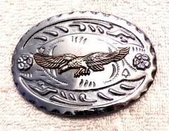 CLASSIC BELT BUCKLE PATRIOTIC FLYING EAGLE WINGS FEATHERS GOLD/SILVER TONE BB13