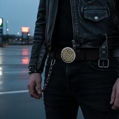 Men / Women Silver Metal Buckle Gothic Fashion Brown Skeleton Skulls Biker Round
