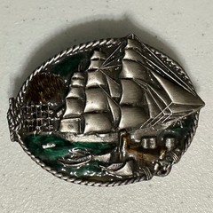 Bergamot Brass Works 1983 3D Sailing Clipper Ship Belt Buckle Enamel VTG Rudyard