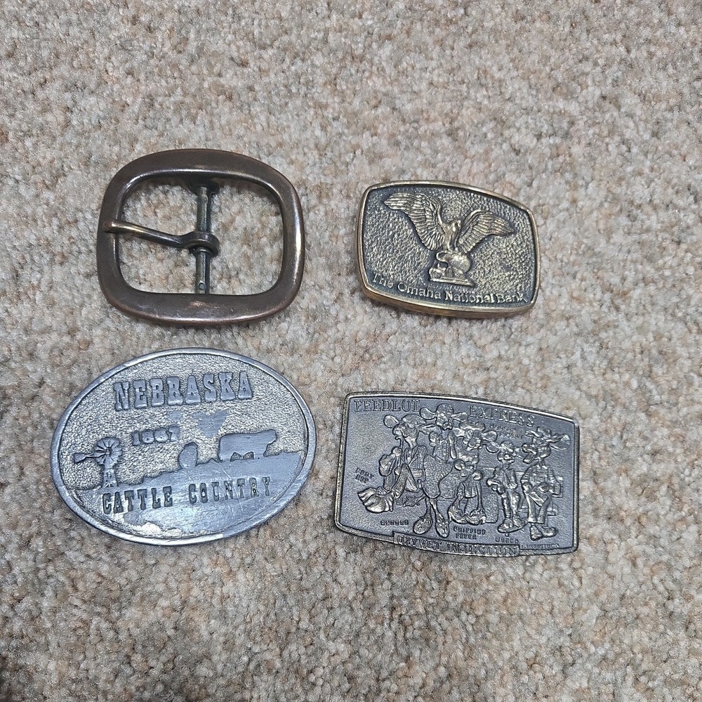 Lot Of 4 Belt Buckles Brass, Metal