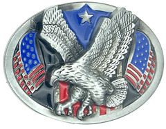 Patriotic Eagle & Flag Enameled Belt Buckle New