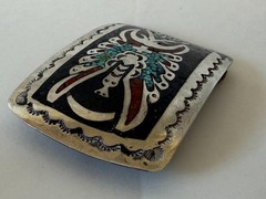 Vintage Navajo Silver Coral & Turquoise Belt Buckle Kathryn Wallace