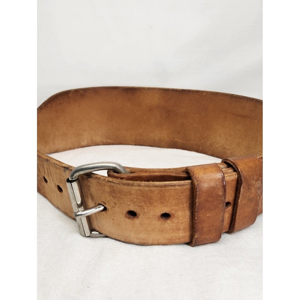 Vintage Altus Mens 28-32 Tan Leather Weight Power Lifting Belt 2 Prong Buckle