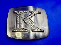 Custom Initial Letter K Monogram Silver Tone Belt Buckle – Missing a Rhinestone