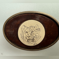 Vintage Barlow 1978 Brass authentic Scrimshaw and leather Buckle signed