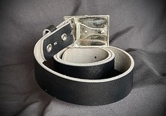 Studded Belt Buckle Leather Inlay Industrial OOAK 2.75&Prime; Darren McNeese