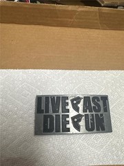Vintage Live Fast Die Fun Famous Stars and Stripes Belt Buckle As Is