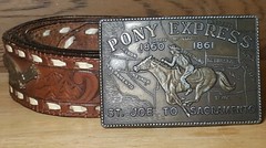 Pony Express St. Joe to Sacramento Mail Western Vintage Belt Buckle and belt