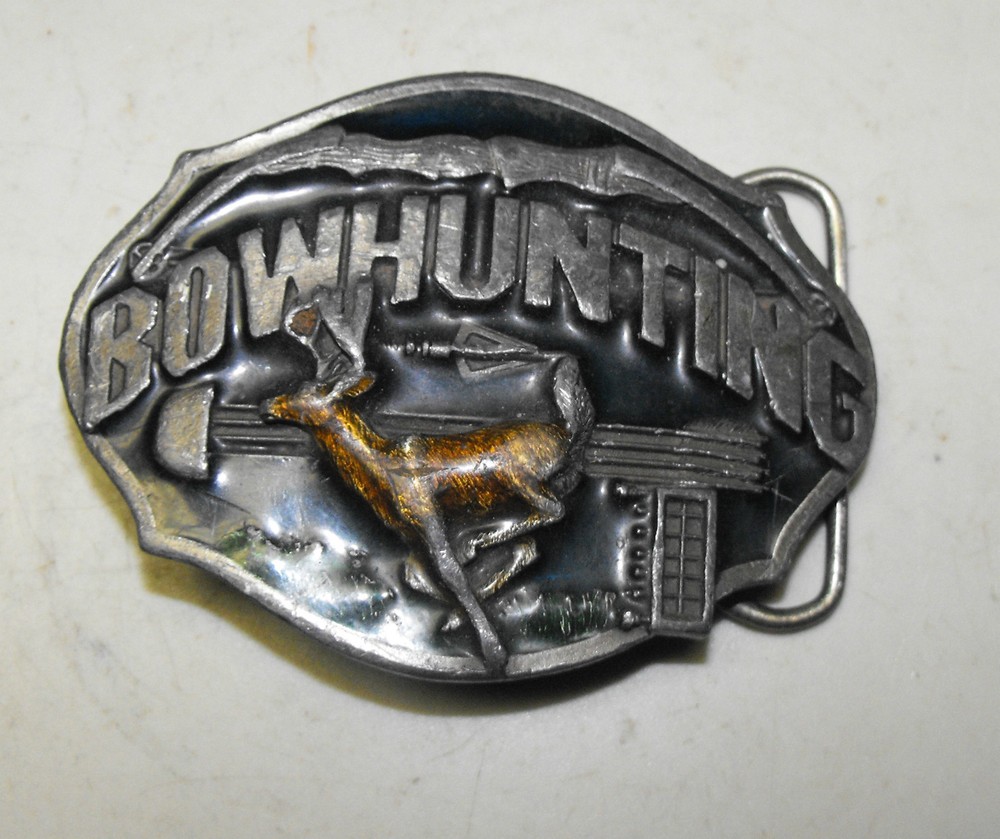 VINTAGE 1987 SISKIYOU DEER BOWHUNTING BELT BUCKLE PEWTER 3 1/4&Prime; X 2 1/2&Prime;