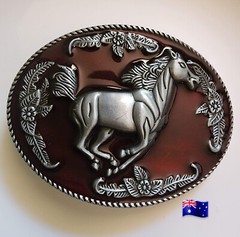 Belt Buckle Silver Red Enamel Metal Alloy 9×6.5cm Suits Belt Width 4cm