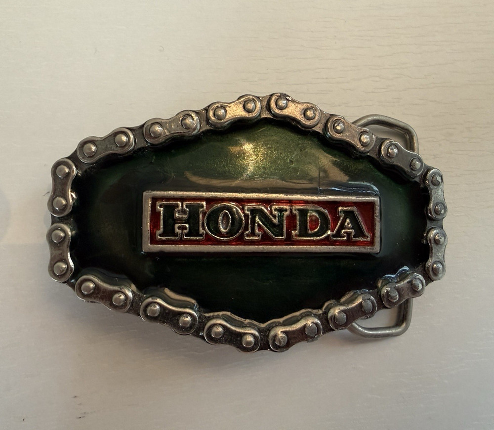 Honda Vintage Motorcycle Belt Buckle Green Silver Metal Antique Finish