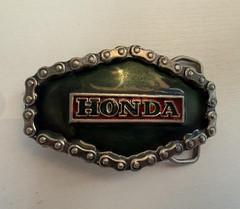 Honda Vintage Motorcycle Belt Buckle Green Silver Metal Antique Finish