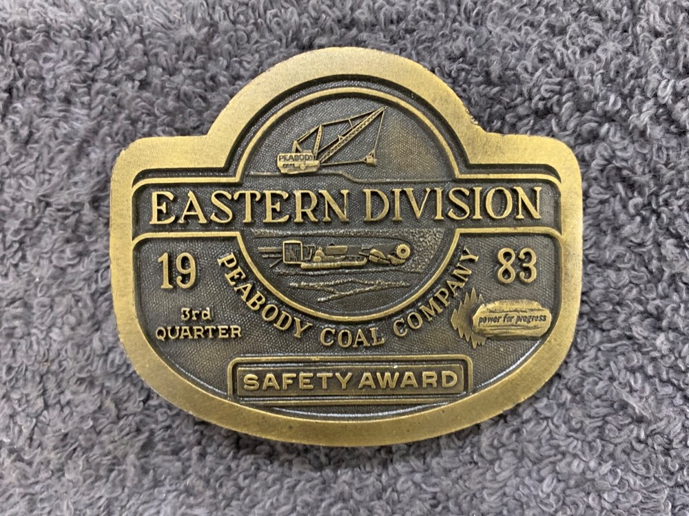 Peabody Coal Company Eastern Division 1983 Safety Award Belt Buckle Vtg 80’s