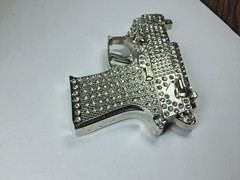 Silver Metal Belt Buckle Western Cowboys Rhinestone Bling Pistol Style