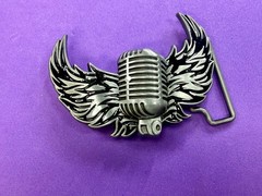 Classic Microphone Flying Wings Classic Rock Music Musician Cutout Belt Buckle